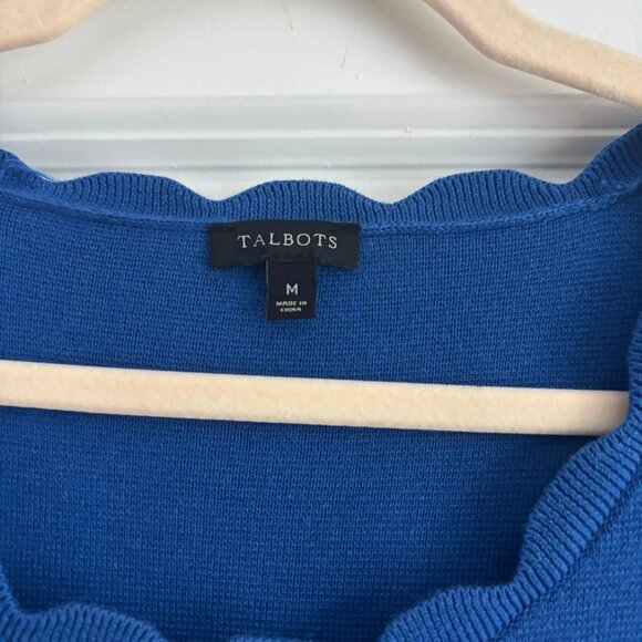 Talbots Scalloped Knit Sweater Dress Sz M Cobalt Blue Fit & Flare Modest A Line - Picture 7 of 10